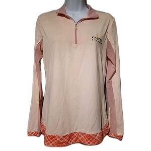 Kastel Denmark Charlotte Studio Plaid Sun Shirt Women's M Pink 1/4 Zip UPF Logo